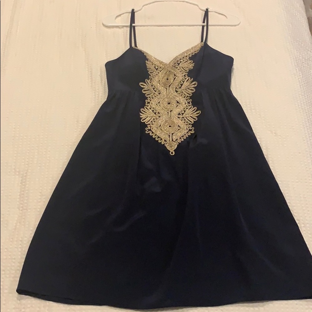Lilly Pulitzer Navy Mini Dress with Gold Applique